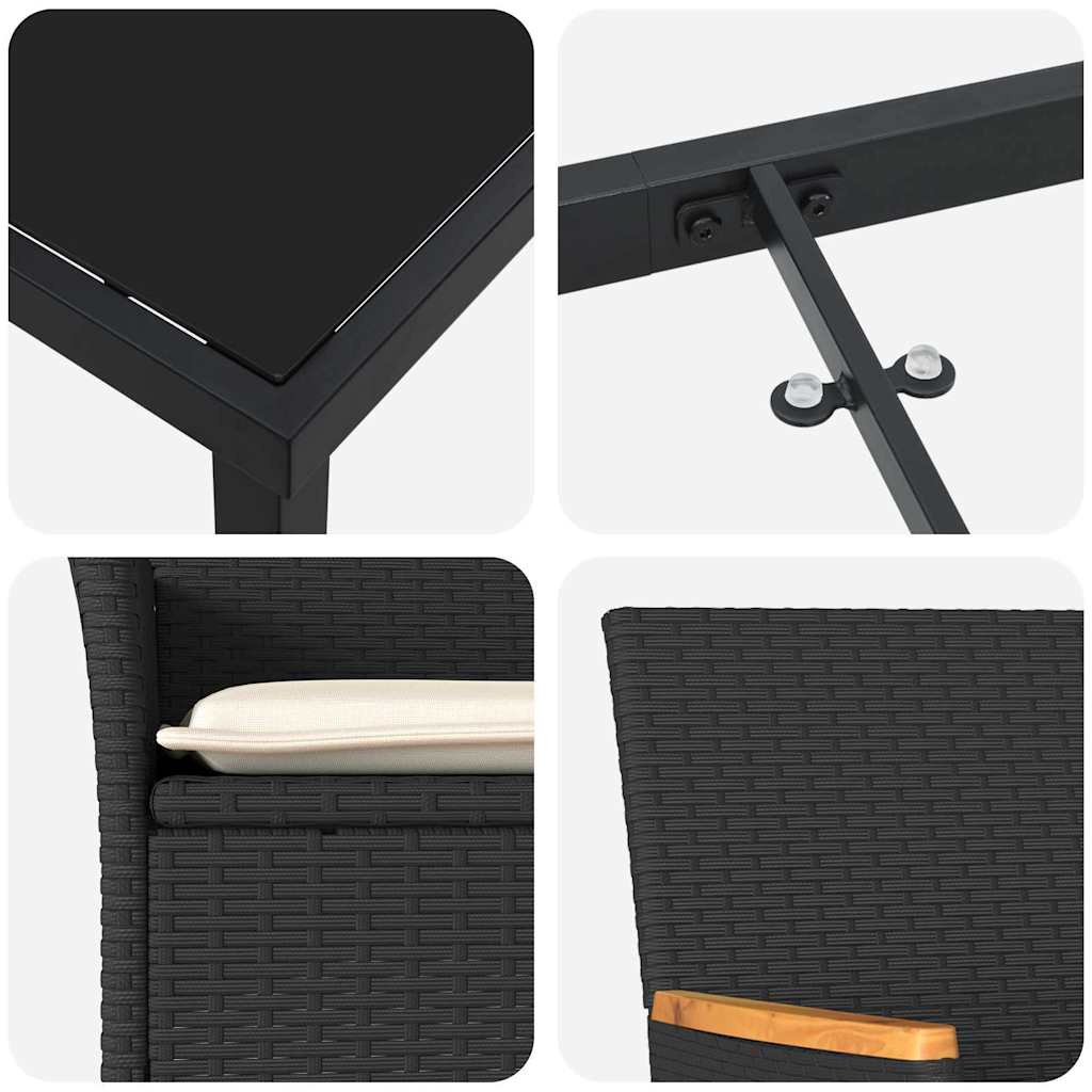 Set da Pranzo per Giardino 5 pz Nero polyrattan