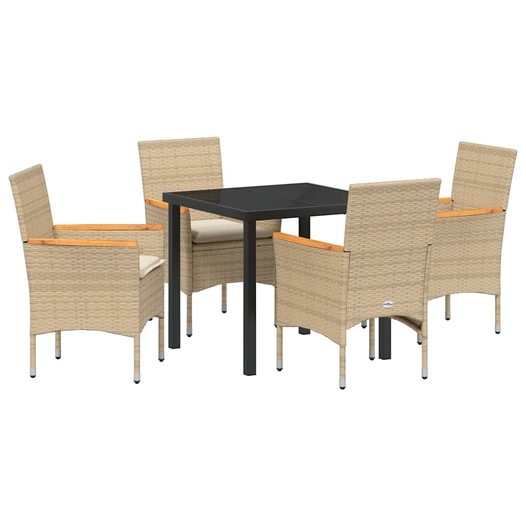 Set da Pranzo per Giardino 5 pz Beige polyrattan