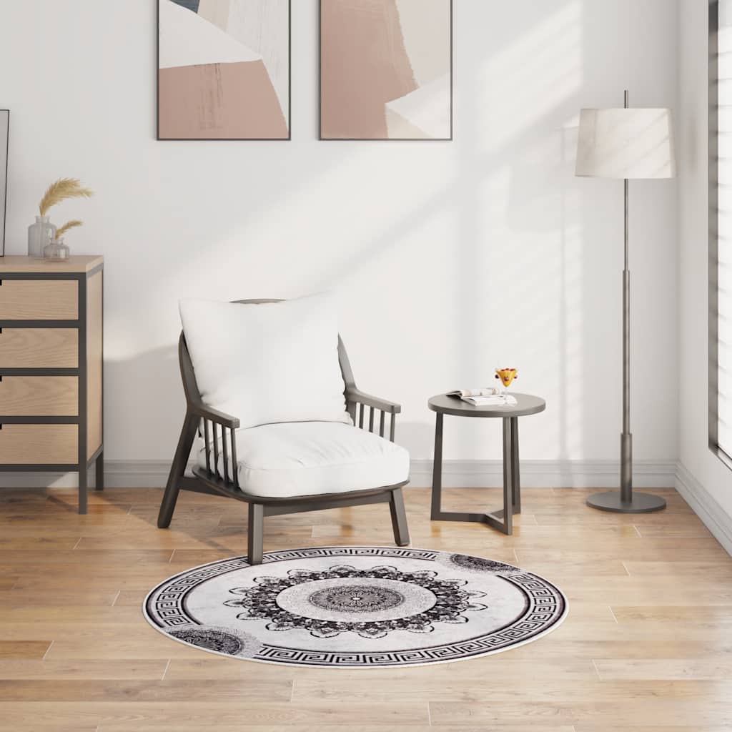 Tappeto Lavabile φ120 cm Nero e Grigio Antiscivolo