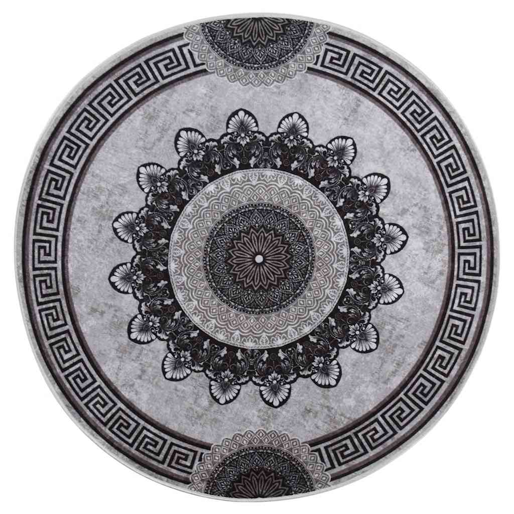 Tappeto Lavabile φ120 cm Nero e Grigio Antiscivolo