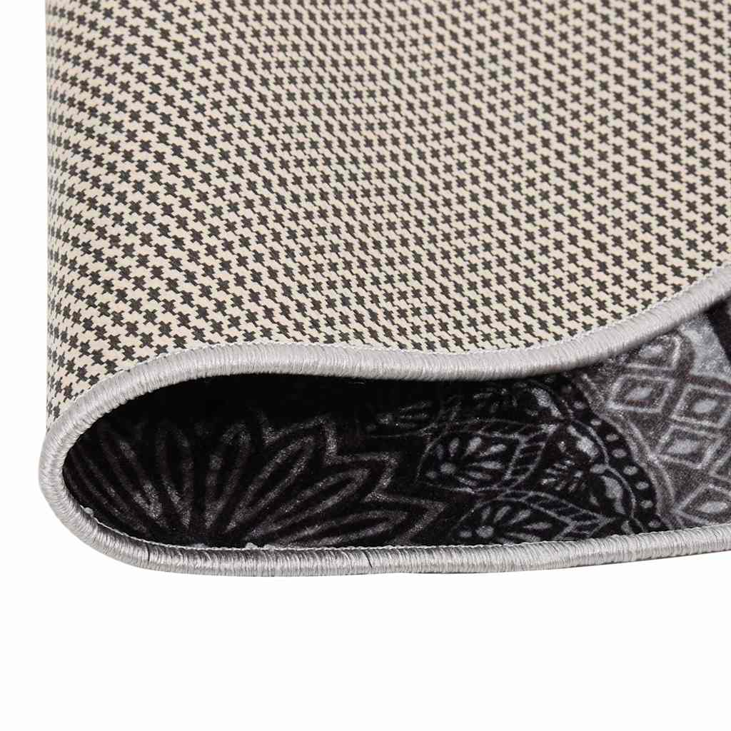 Tappeto Lavabile φ120 cm Nero e Grigio Antiscivolo