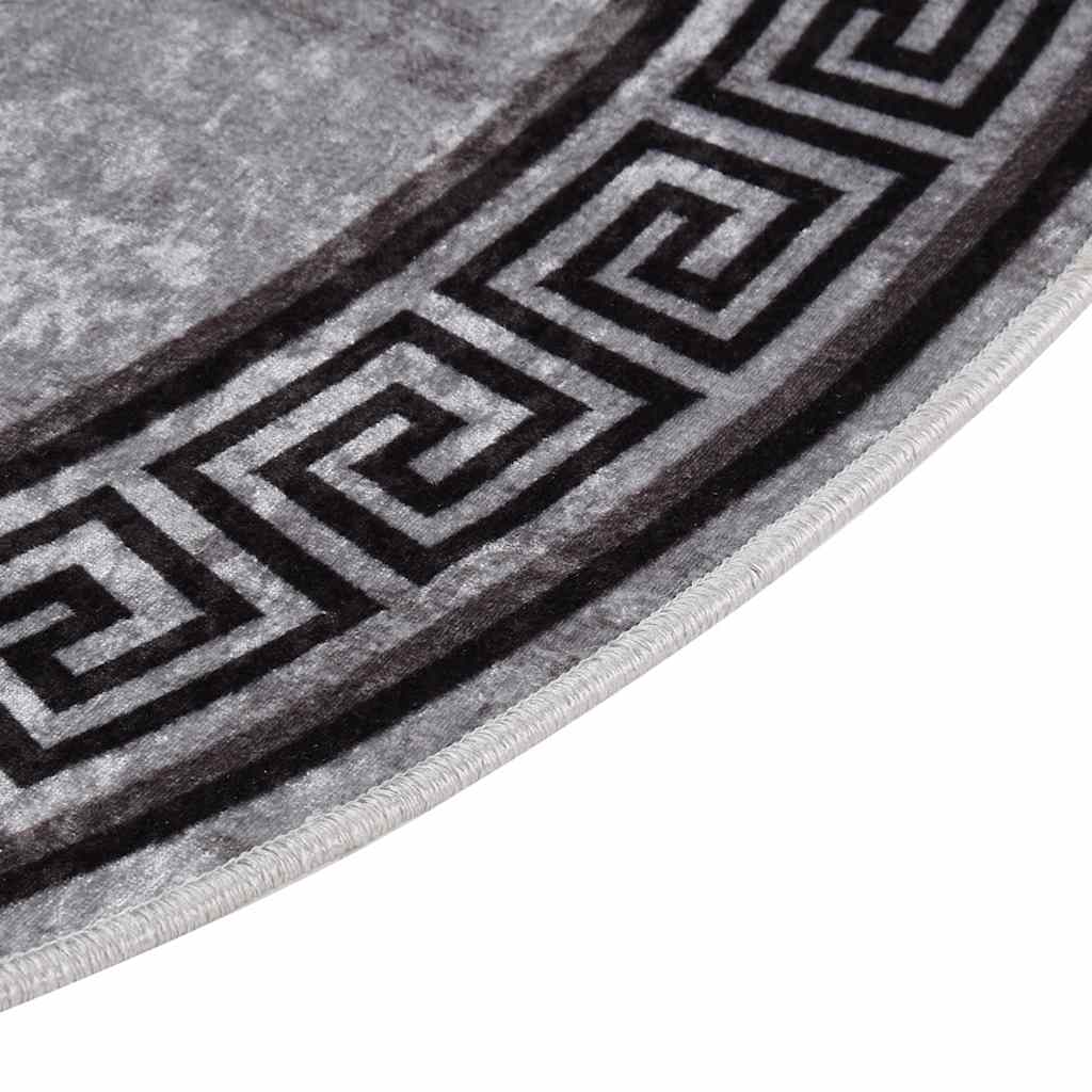 Tappeto Lavabile φ120 cm Nero e Grigio Antiscivolo