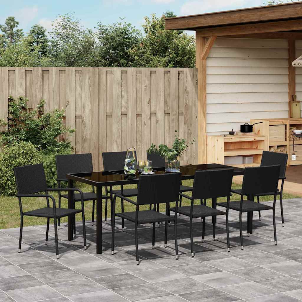 Set da Pranzo per Giardino 9 pz Nero polyrattan