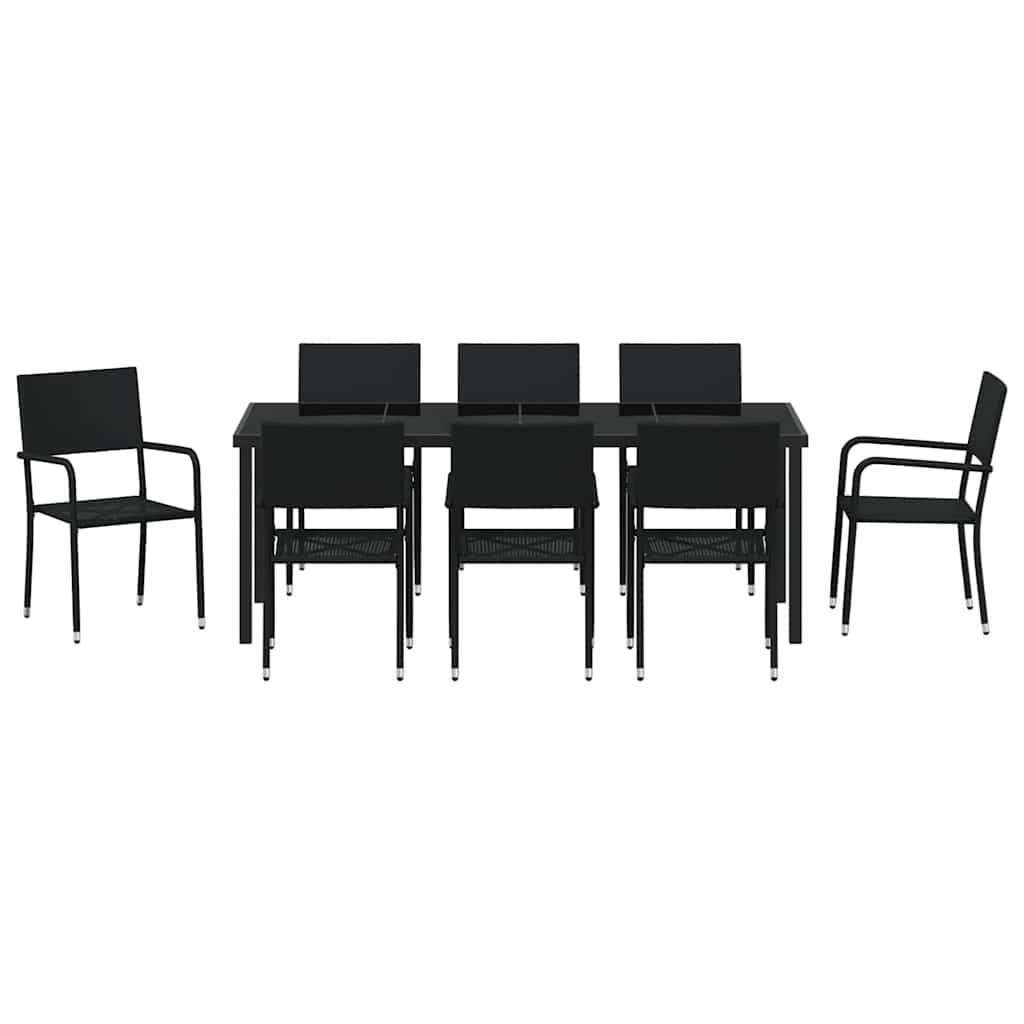 Set da Pranzo per Giardino 9 pz Nero polyrattan