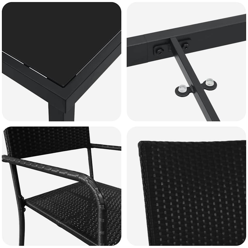 Set da Pranzo per Giardino 9 pz Nero polyrattan