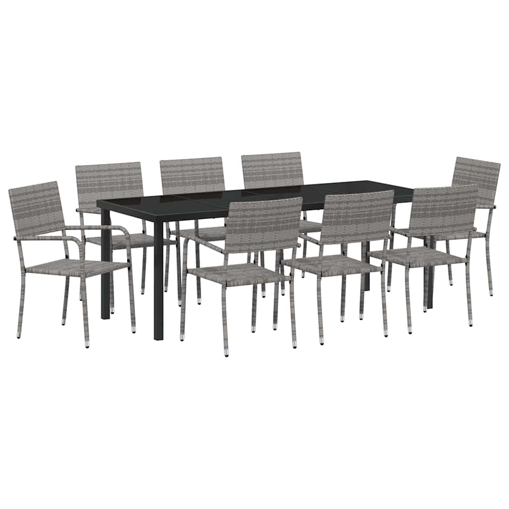 Set da Pranzo per Giardino 9 pz Grigio polyrattan