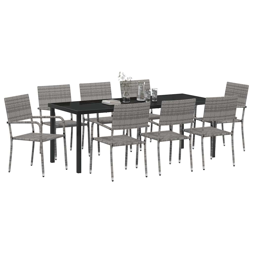 Set da Pranzo per Giardino 9 pz Grigio polyrattan