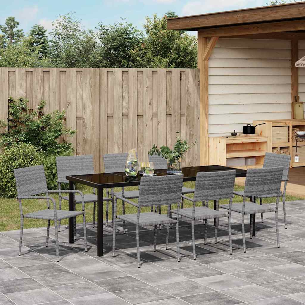 Set da Pranzo per Giardino 9 pz Grigio polyrattan