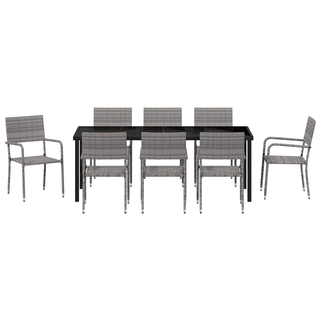 Set da Pranzo per Giardino 9 pz Grigio polyrattan