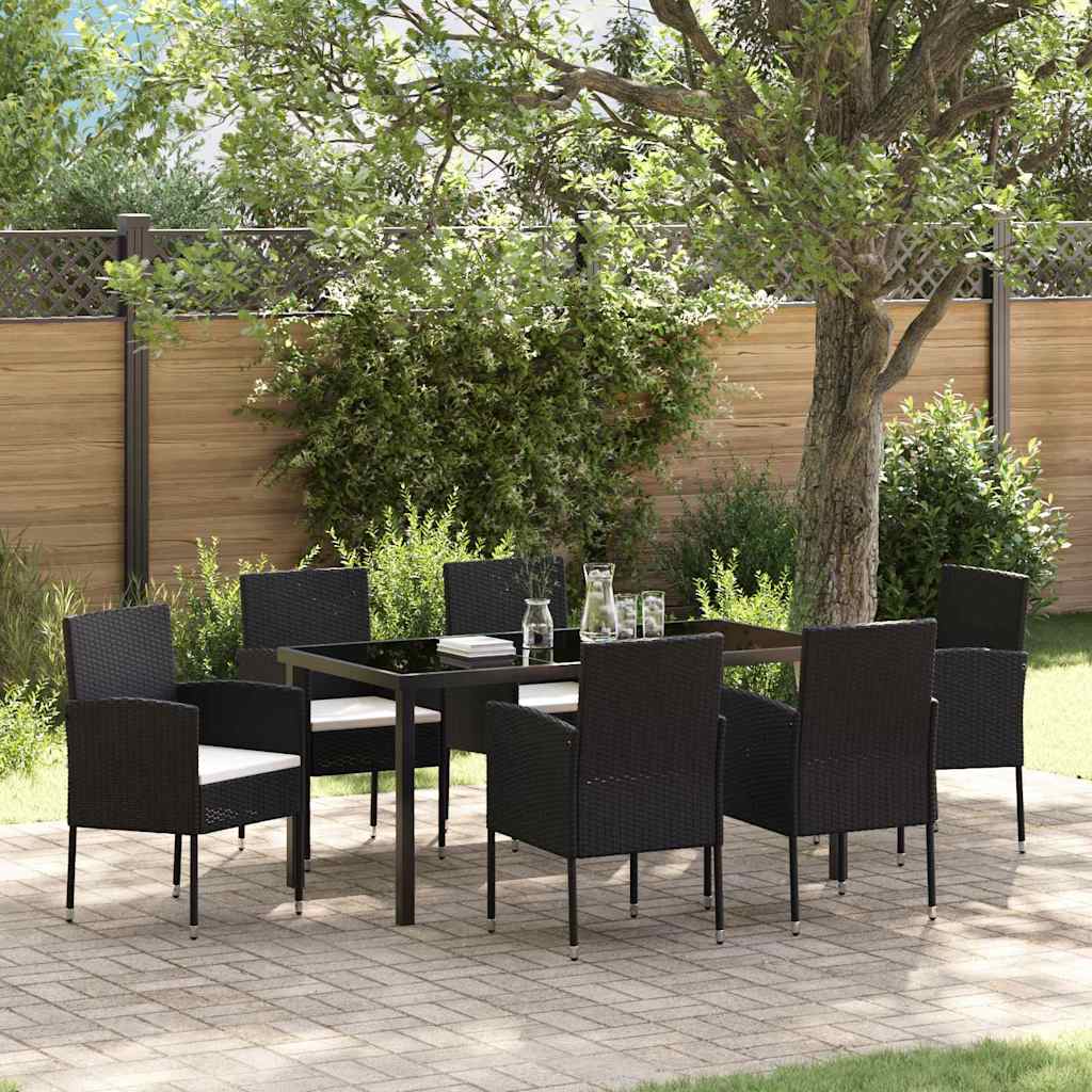 Set da Pranzo per Giardino 7 pz Nero polyrattan