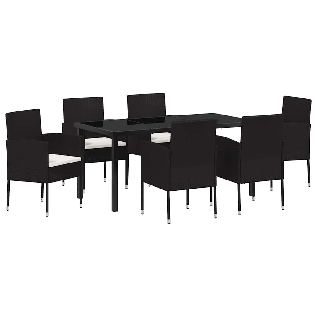 Set da Pranzo per Giardino 7 pz Nero polyrattan
