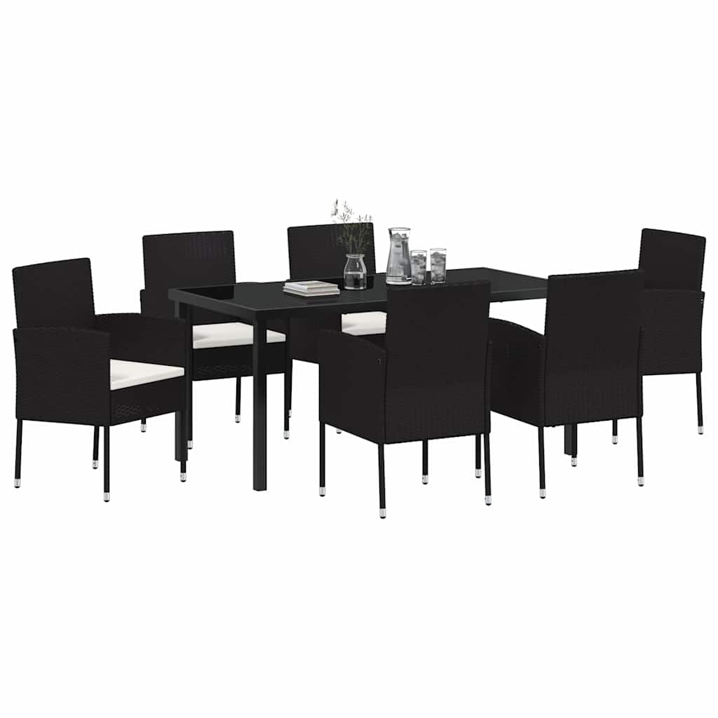 Set da Pranzo per Giardino 7 pz Nero polyrattan