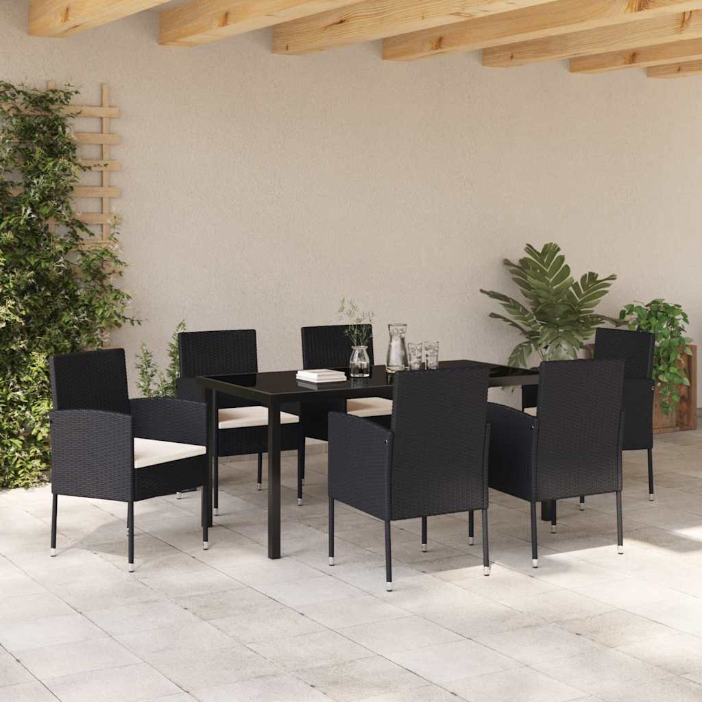 Set da Pranzo per Giardino 7 pz Nero polyrattan