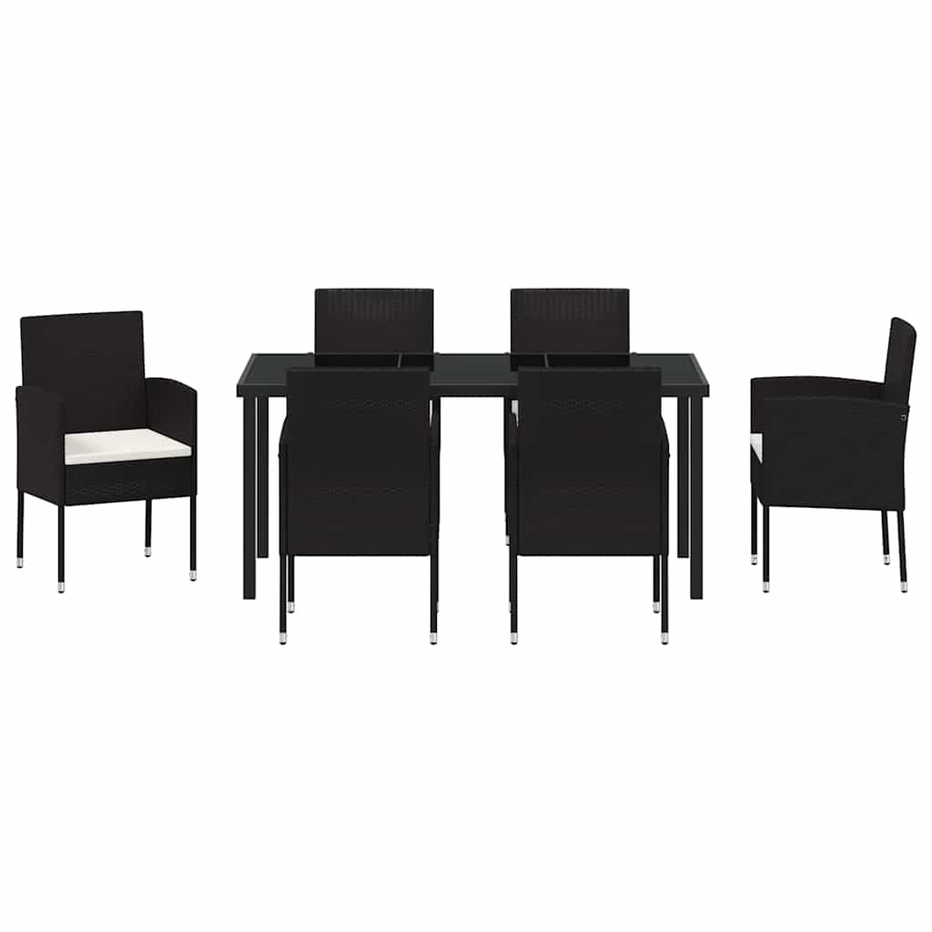 Set da Pranzo per Giardino 7 pz Nero polyrattan