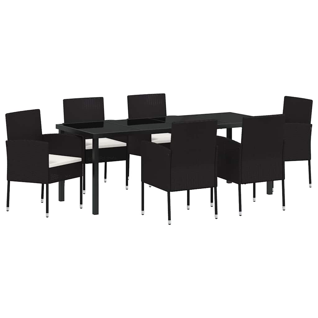 Set da Pranzo per Giardino 7 pz Nero polyrattan