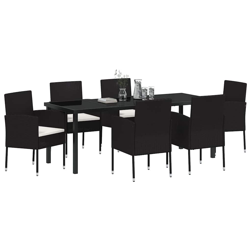 Set da Pranzo per Giardino 7 pz Nero polyrattan