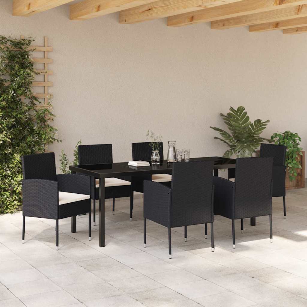 Set da Pranzo per Giardino 7 pz Nero polyrattan