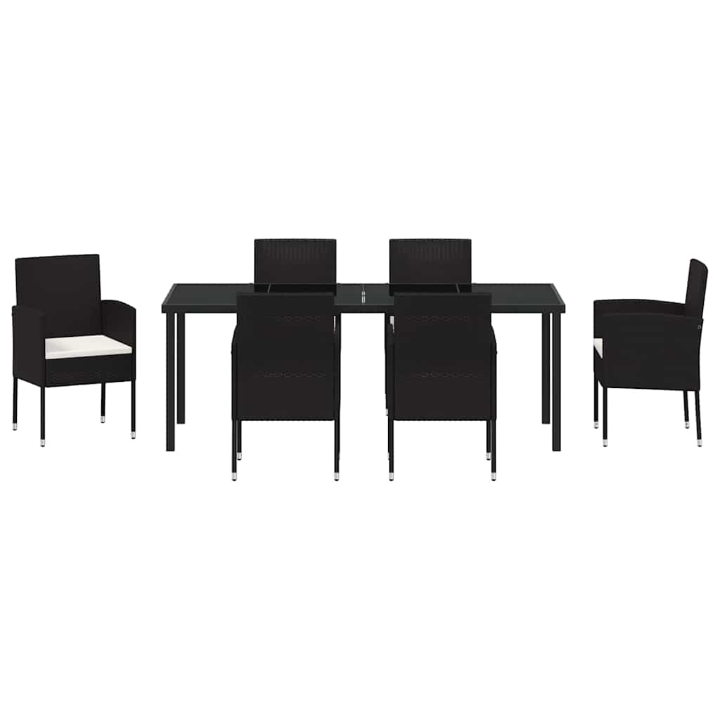 Set da Pranzo per Giardino 7 pz Nero polyrattan