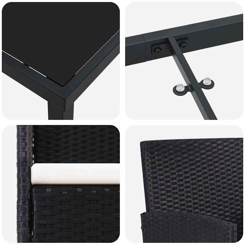 Set da Pranzo per Giardino 7 pz Nero polyrattan