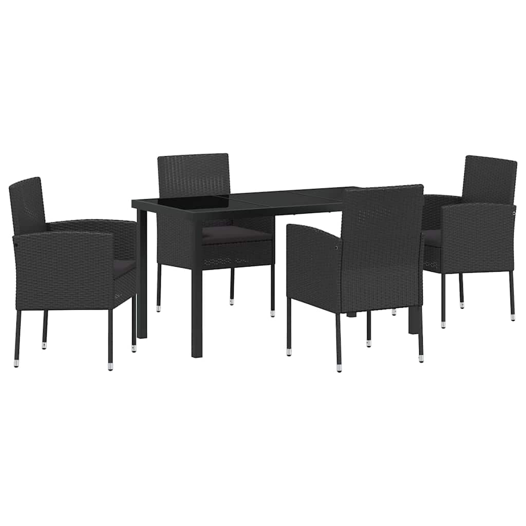 Set da Pranzo per Giardino 5 pz Nero polyrattan