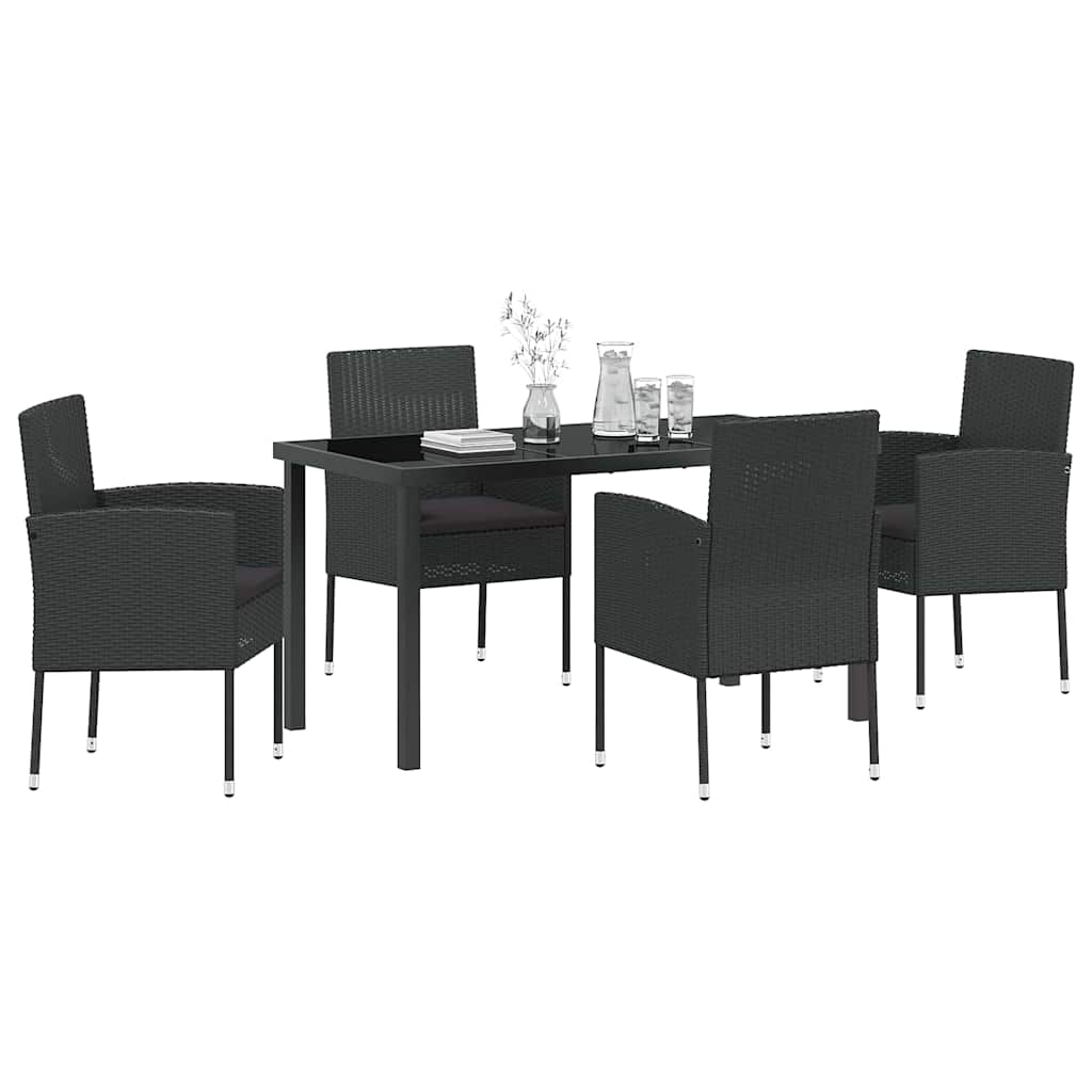 Set da Pranzo per Giardino 5 pz Nero polyrattan