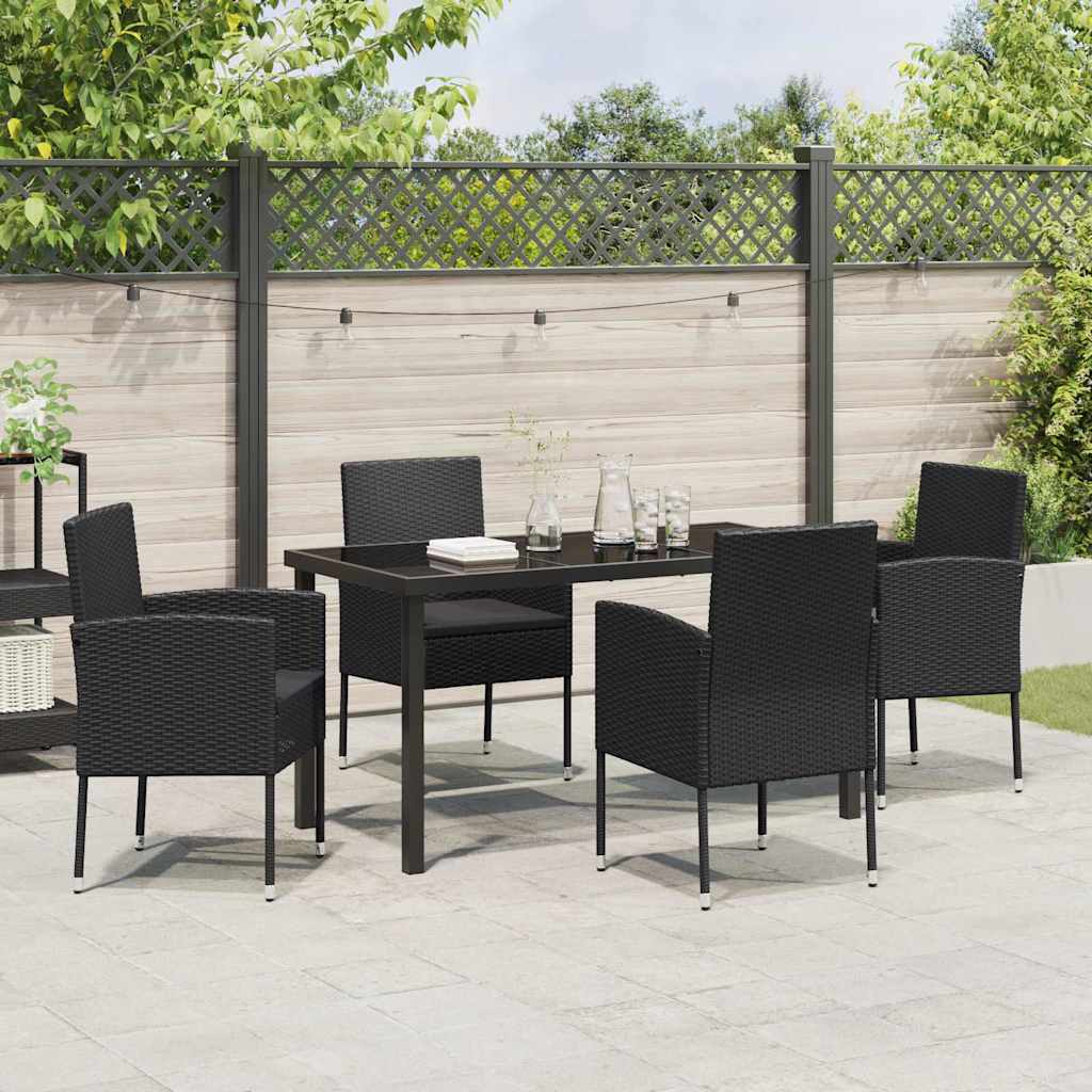Set da Pranzo per Giardino 5 pz Nero polyrattan
