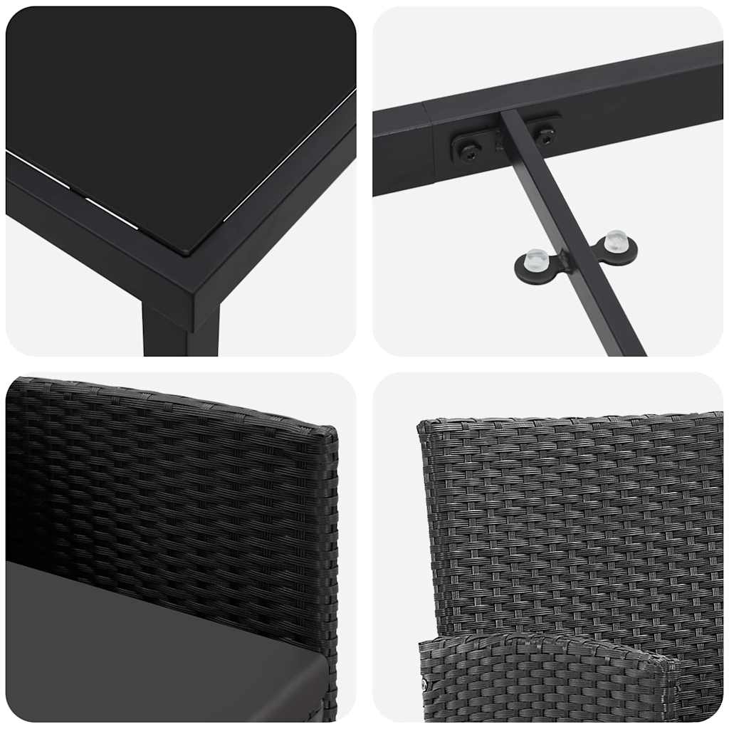 Set da Pranzo per Giardino 5 pz Nero polyrattan