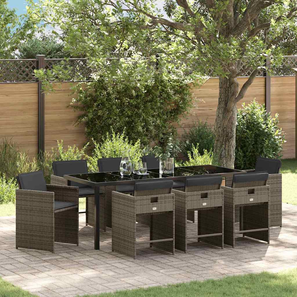 Set da Pranzo per Giardino 9 pz Grigio polyrattan