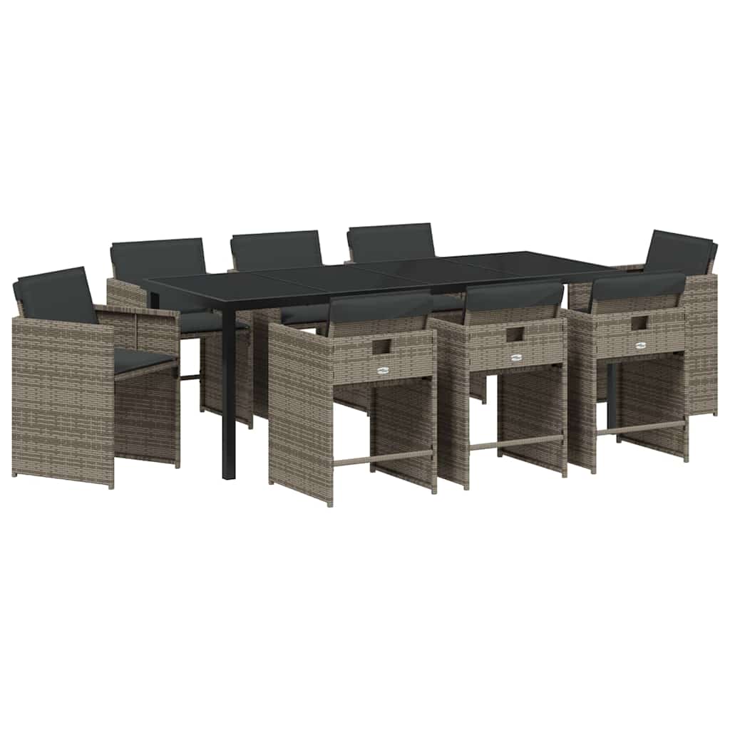 Set da Pranzo per Giardino 9 pz Grigio polyrattan
