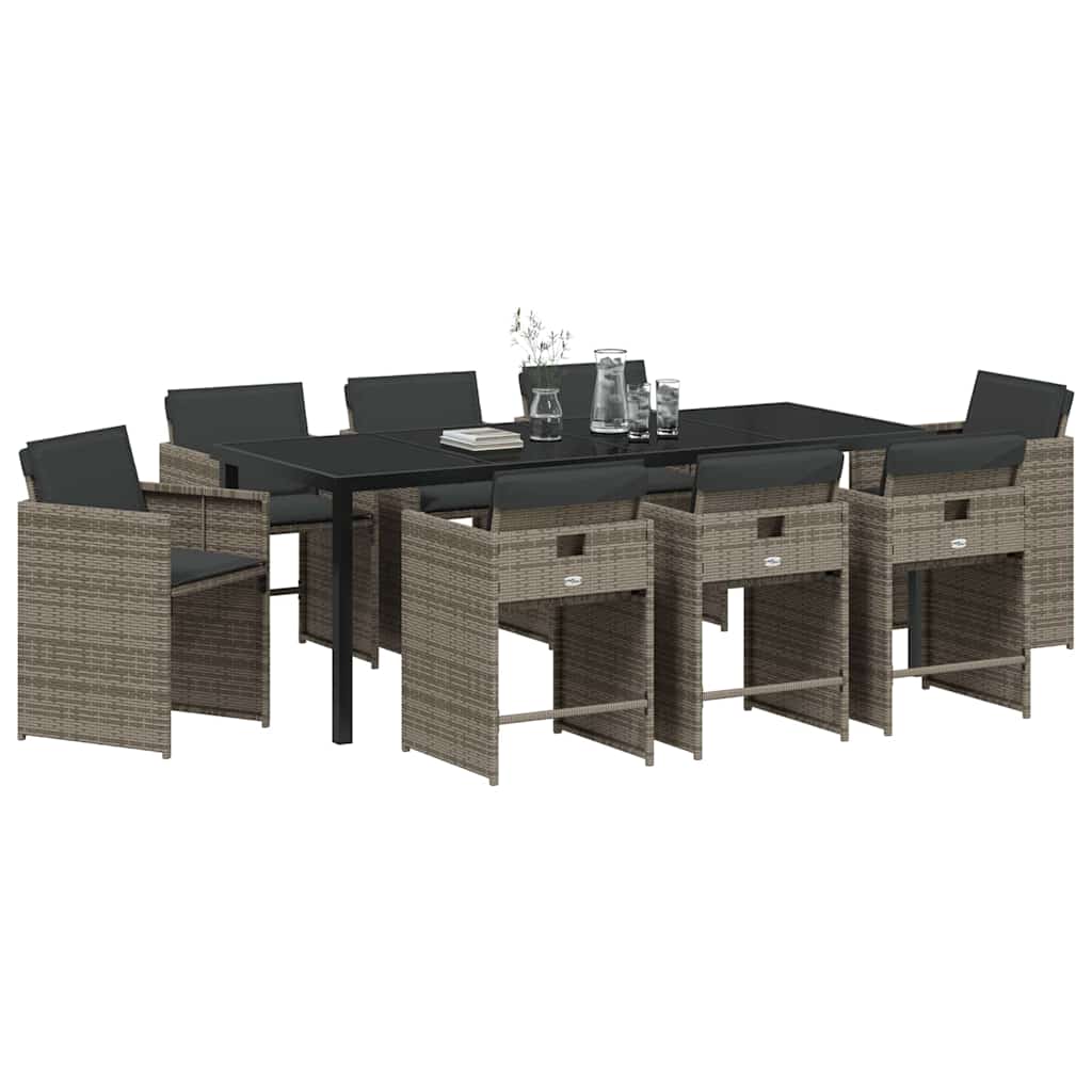 Set da Pranzo per Giardino 9 pz Grigio polyrattan