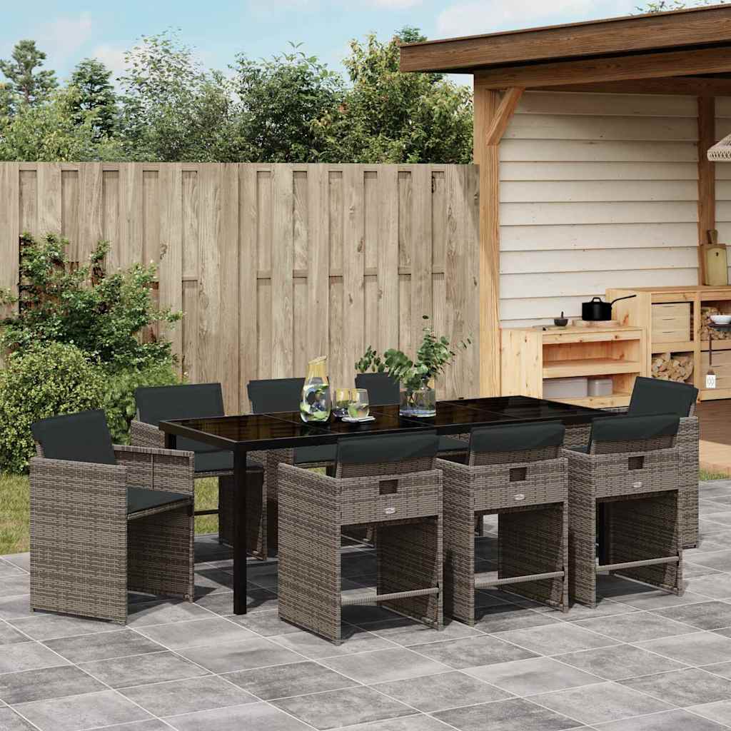 Set da Pranzo per Giardino 9 pz Grigio polyrattan