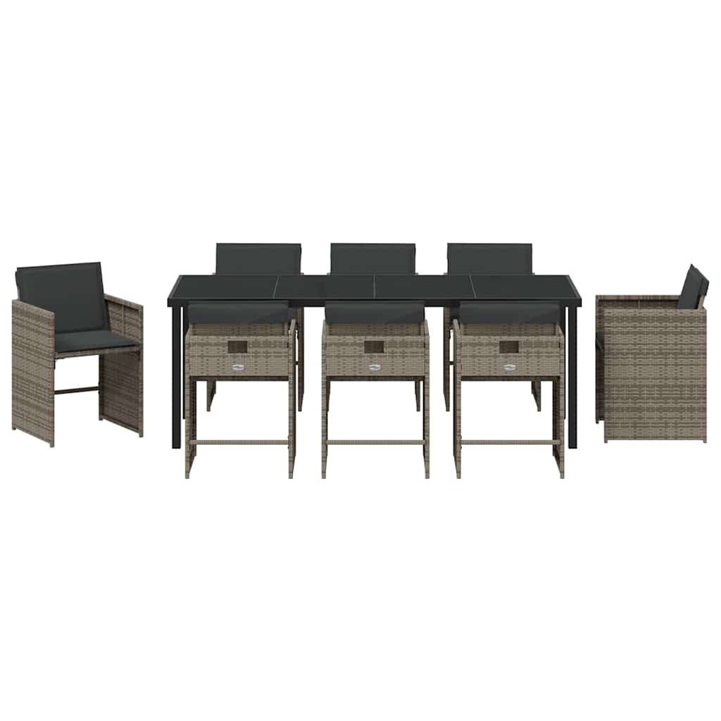 Set da Pranzo per Giardino 9 pz Grigio polyrattan