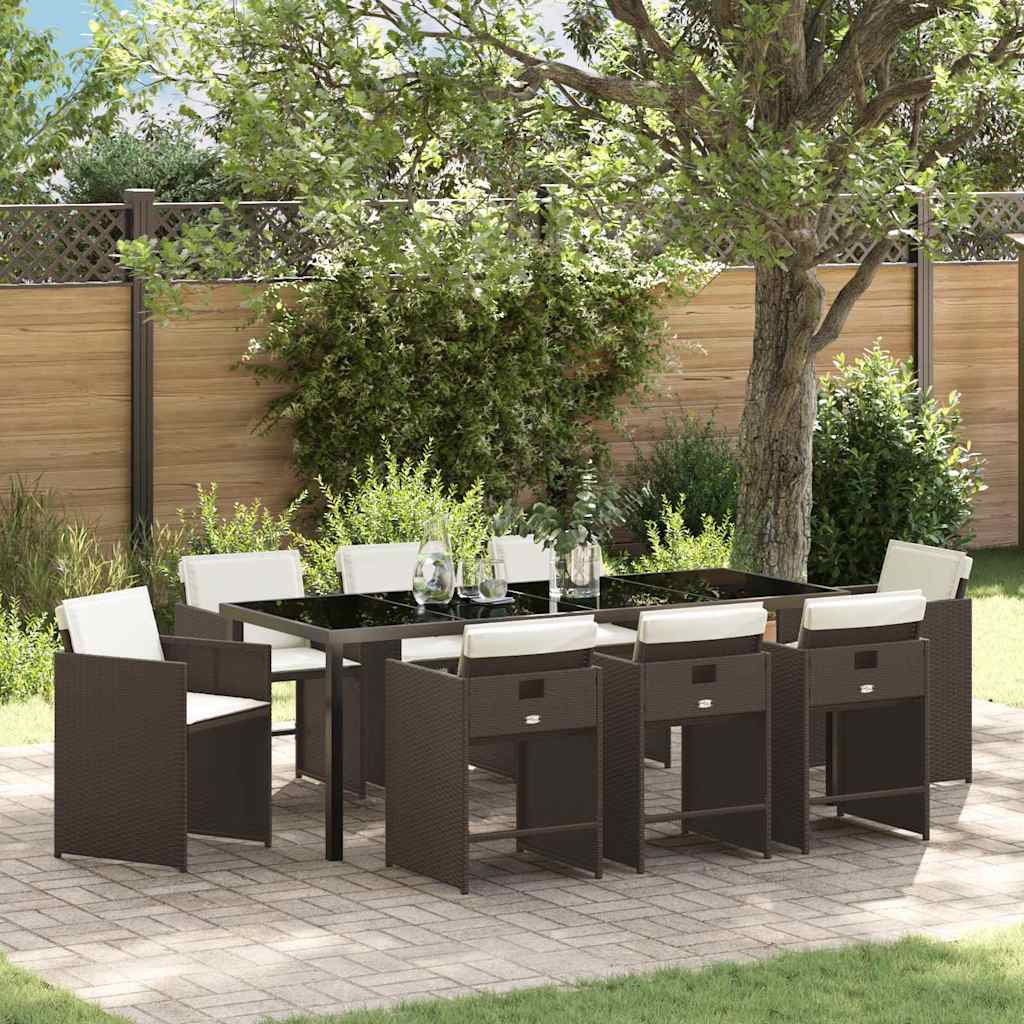 Set da Pranzo per Giardino 9 pz Marrone polyrattan