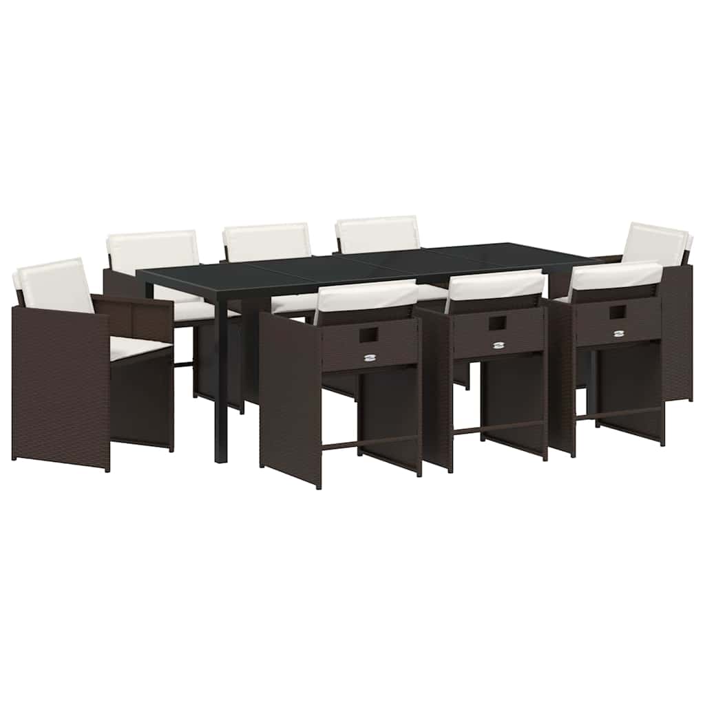 Set da Pranzo per Giardino 9 pz Marrone polyrattan