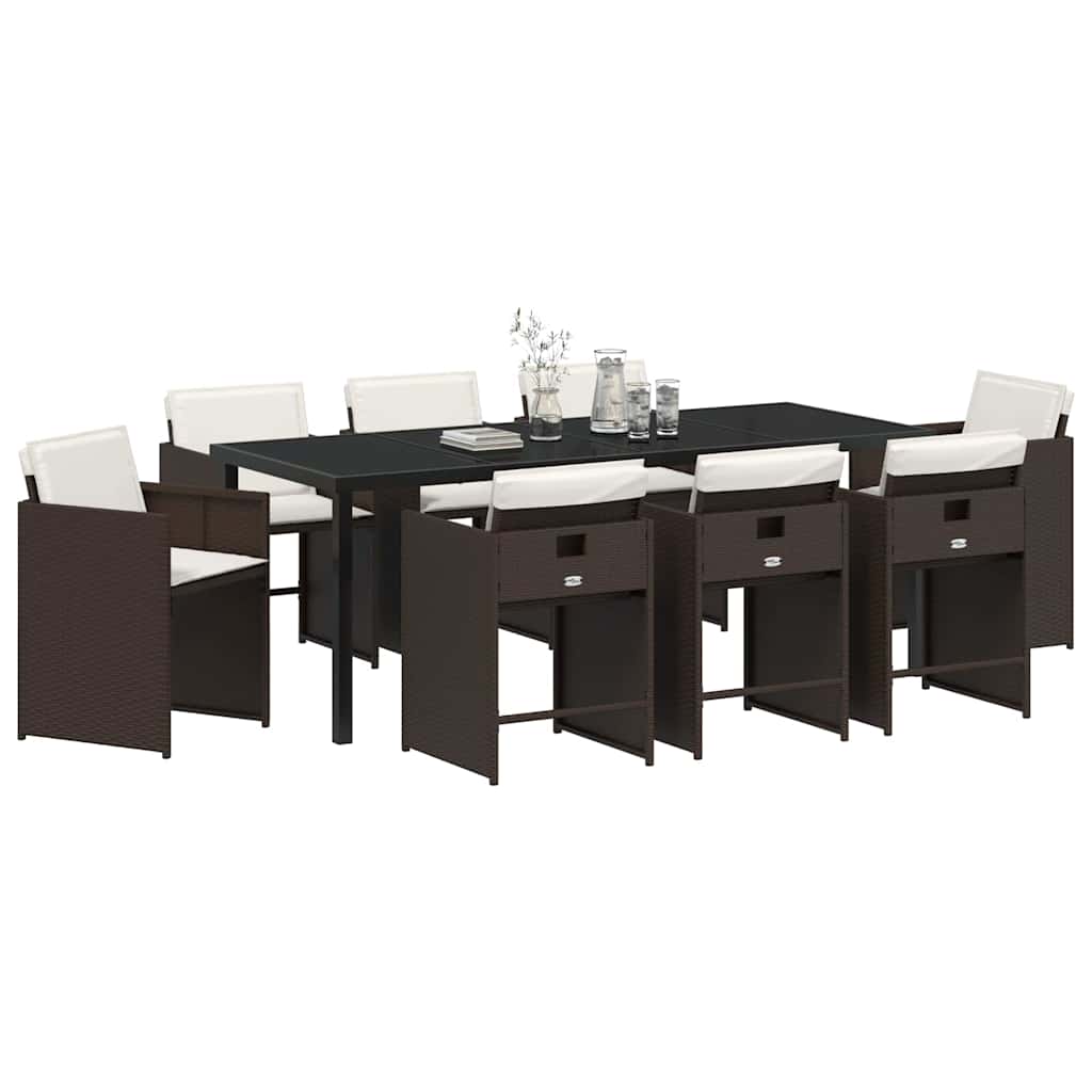 Set da Pranzo per Giardino 9 pz Marrone polyrattan