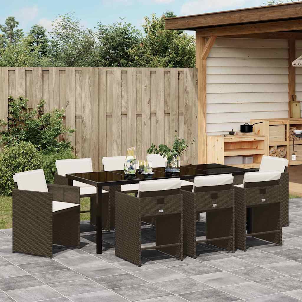 Set da Pranzo per Giardino 9 pz Marrone polyrattan