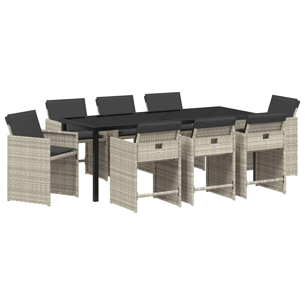 Set da Pranzo per Giardino 9 pz Grigio chiaro polyrattan