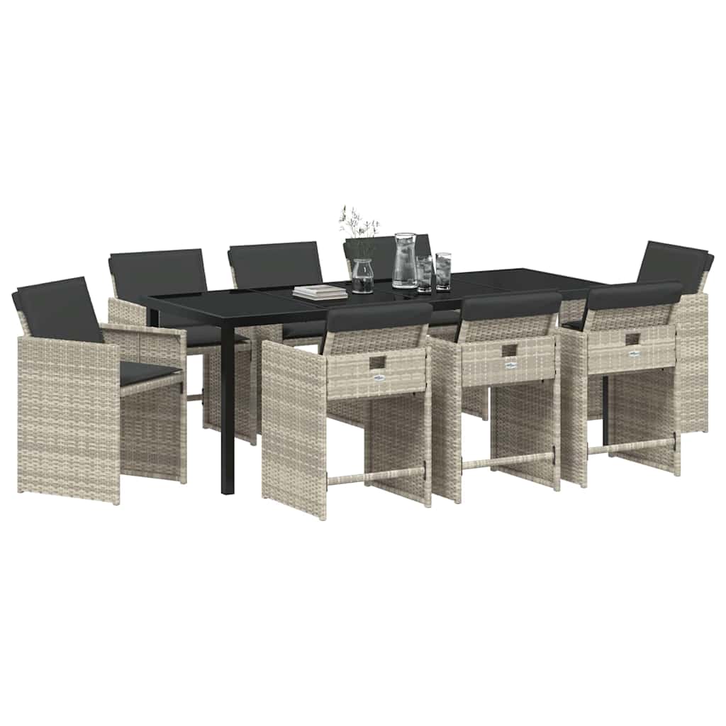 Set da Pranzo per Giardino 9 pz Grigio chiaro polyrattan