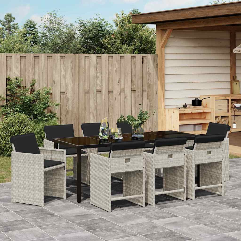 Set da Pranzo per Giardino 9 pz Grigio chiaro polyrattan
