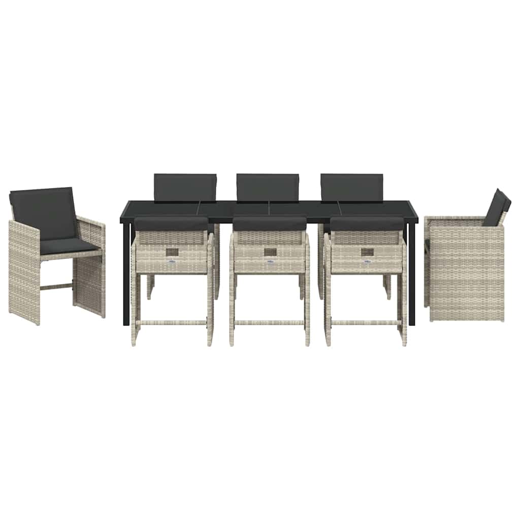 Set da Pranzo per Giardino 9 pz Grigio chiaro polyrattan