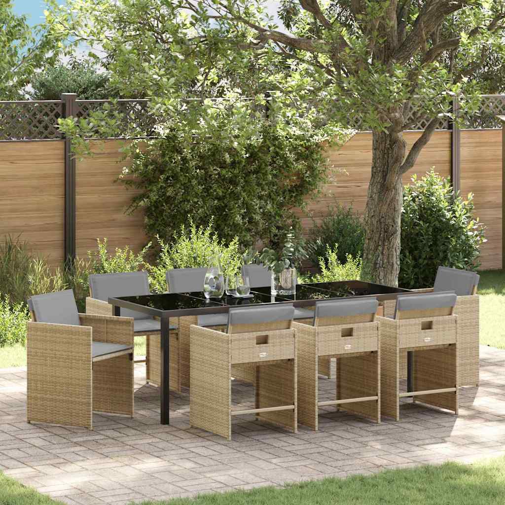 Set da Pranzo per Giardino 9 pz Beige polyrattan