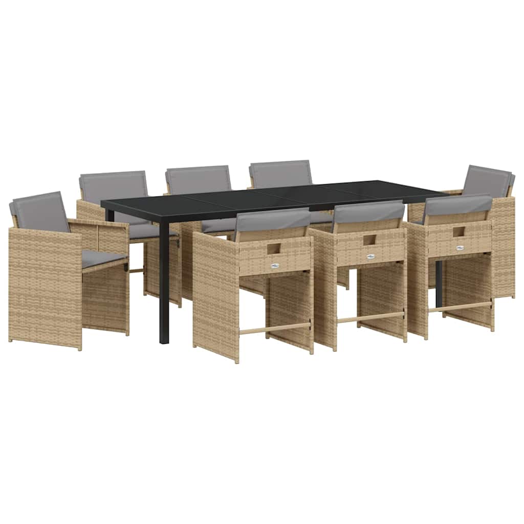 Set da Pranzo per Giardino 9 pz Beige polyrattan