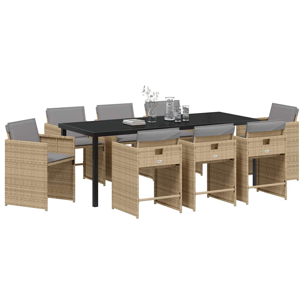 Set da Pranzo per Giardino 9 pz Beige polyrattan