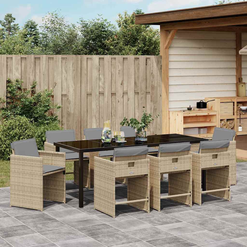 Set da Pranzo per Giardino 9 pz Beige polyrattan