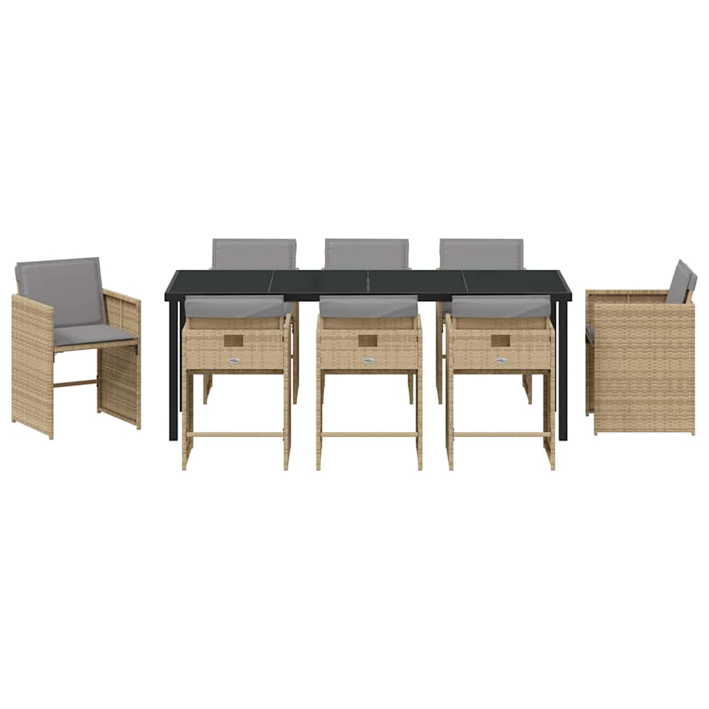 Set da Pranzo per Giardino 9 pz Beige polyrattan