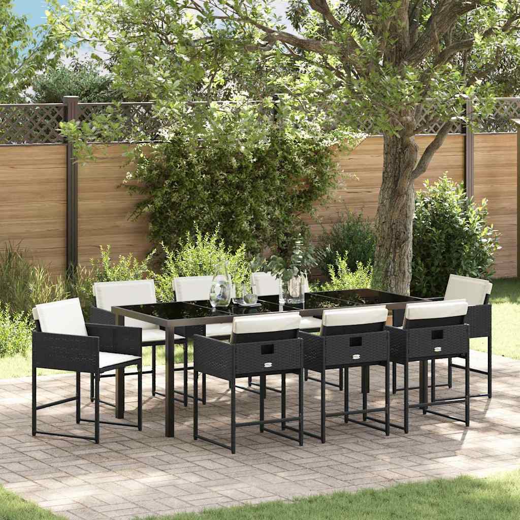 Set da Pranzo per Giardino 9 pz Nero polyrattan
