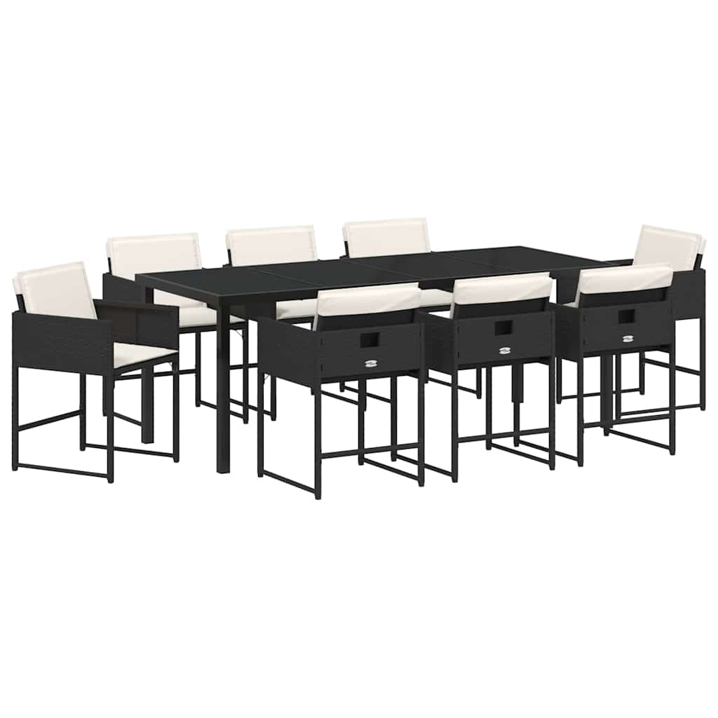 Set da Pranzo per Giardino 9 pz Nero polyrattan