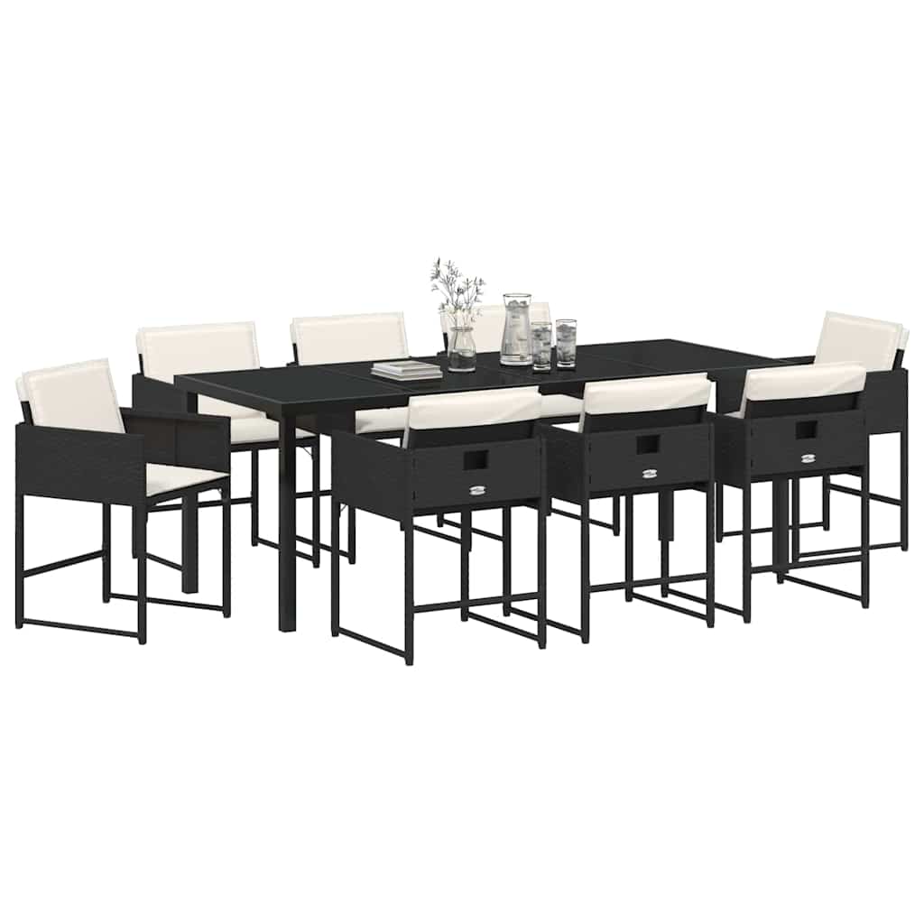 Set da Pranzo per Giardino 9 pz Nero polyrattan