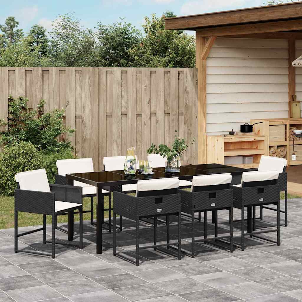 Set da Pranzo per Giardino 9 pz Nero polyrattan