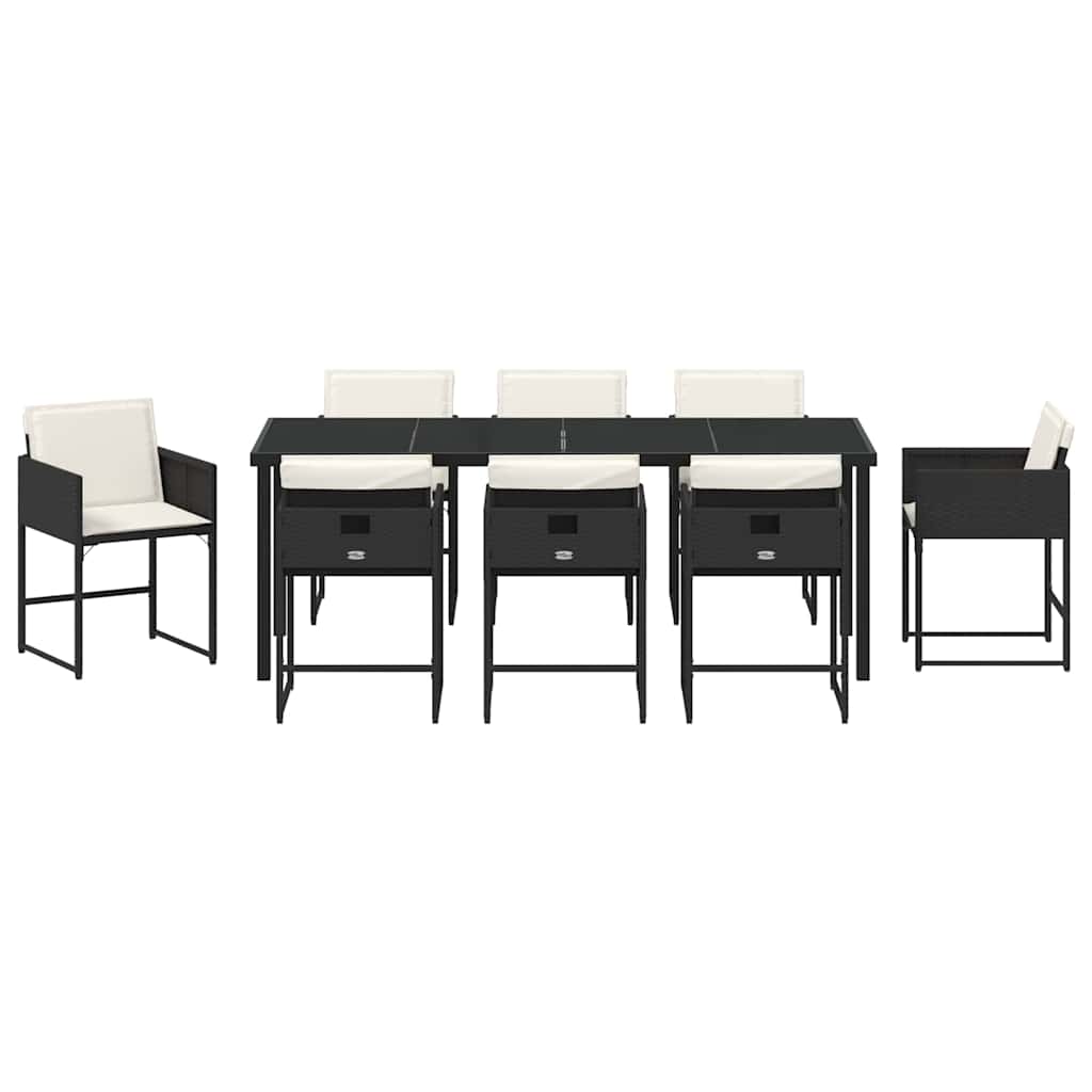 Set da Pranzo per Giardino 9 pz Nero polyrattan